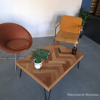 Table basse en chêne massif modèle unique par un menuisier en Vendée
